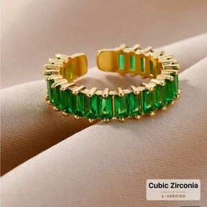 Adjustable Gold Colored Ring with Green Accents